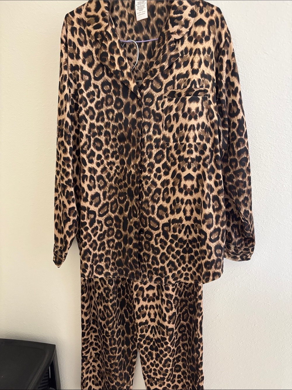 Leopard Print Women's Silky Loungewear— Tan & Black Animal Print